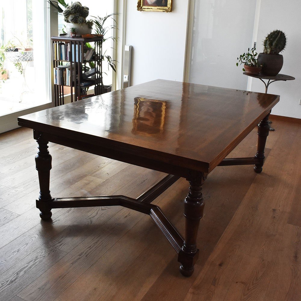 Antique Furniture, Large Rectangular Extendable Hall Table, Walnut, XIX Century. (tav36)