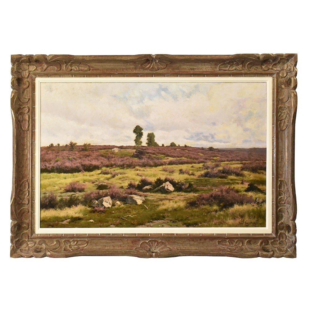 Antique Oil Painting, Landscape With French Moorland, Nature Painting, XIX Century. (qp613)