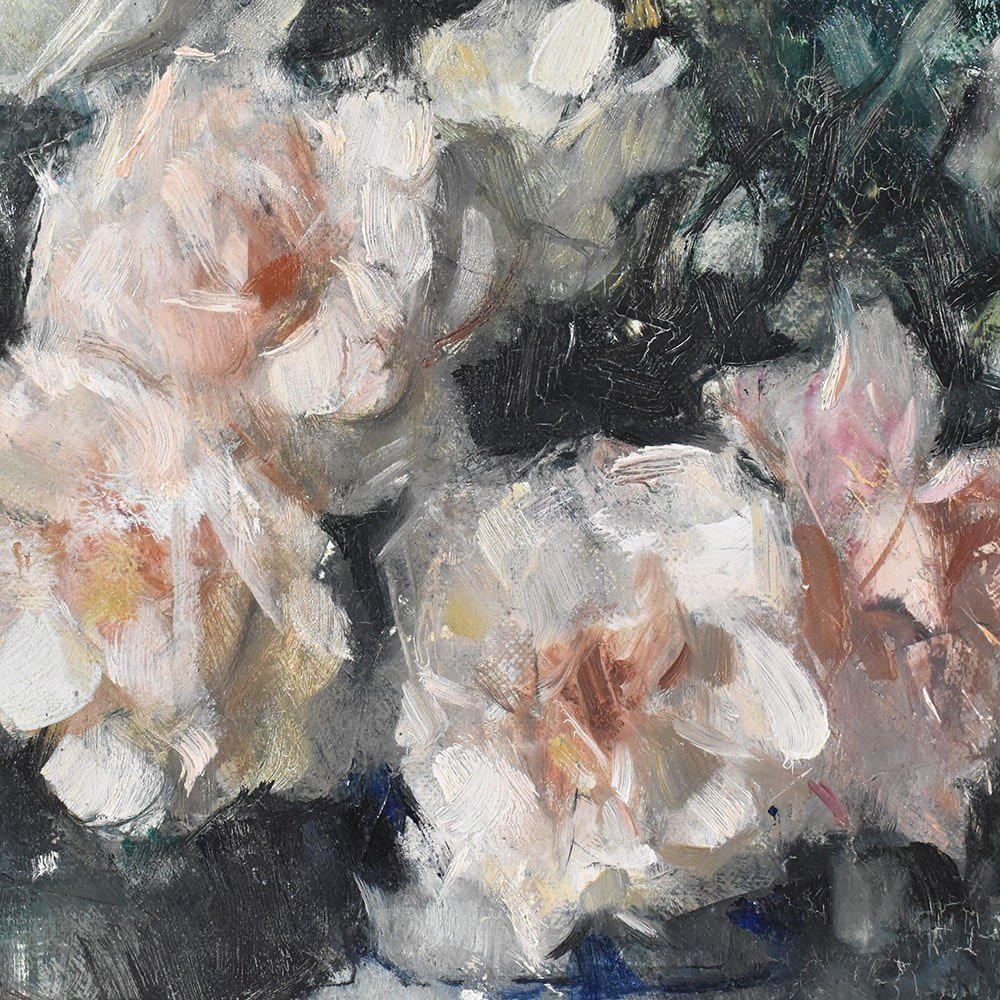 Art Deco Still Life Painting, Flowers Vase Painting, Roses, Oil On Canvas,  XX. (qf614)-photo-2