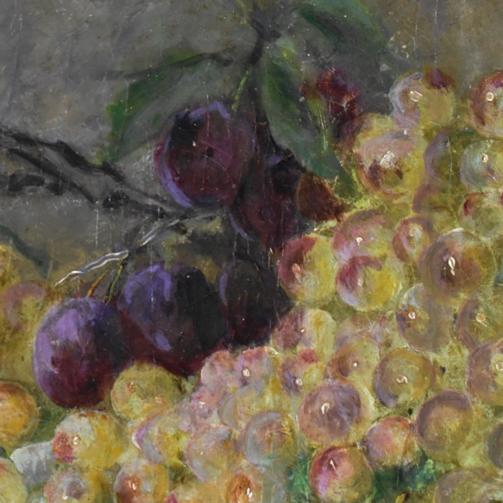 Still Life Oil Painting, Still Life With Fruit, Peaches And  White Grapes, XIX . (qnm616)-photo-2