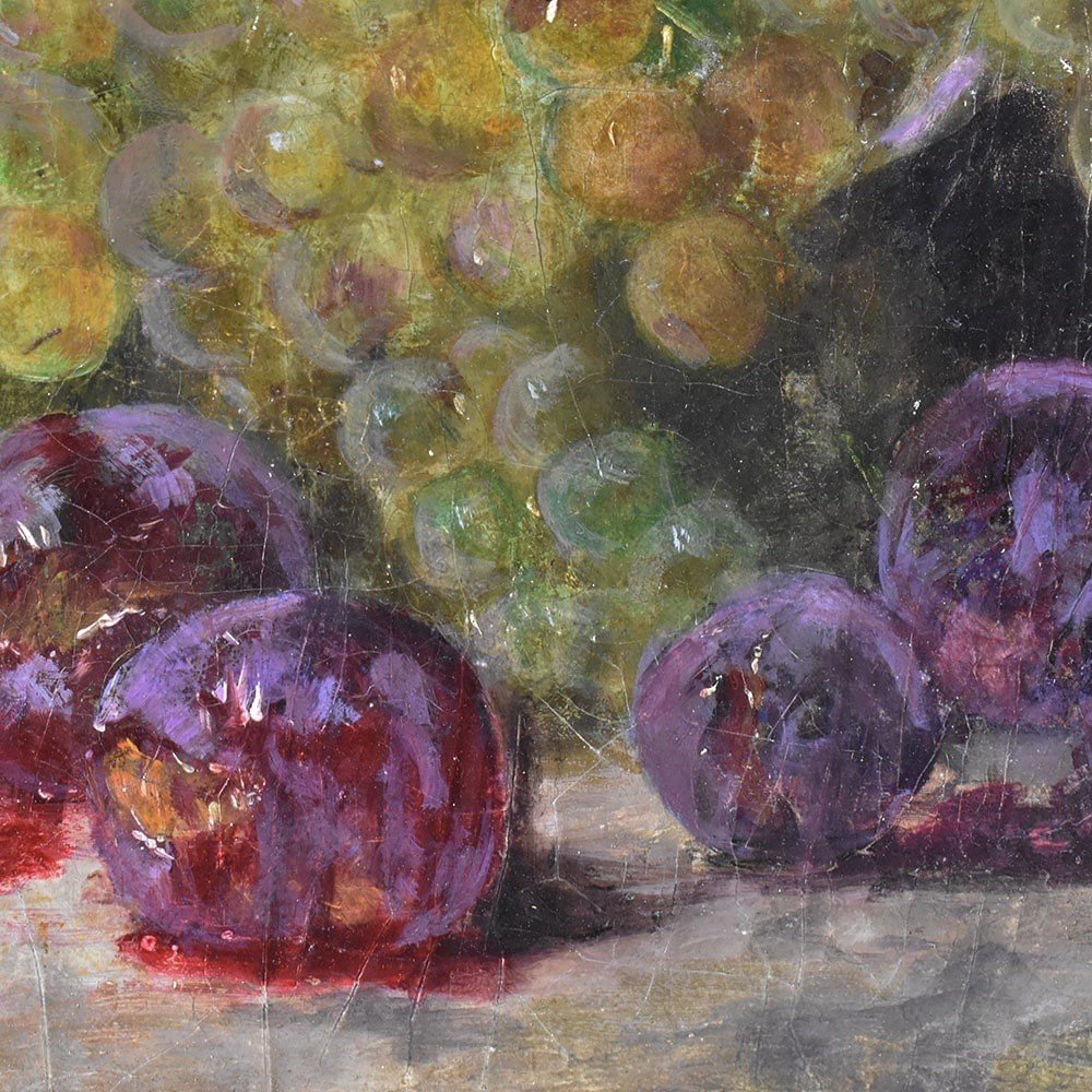 Still Life Oil Painting, Still Life With Fruit, Peaches And  White Grapes, XIX . (qnm616)-photo-3