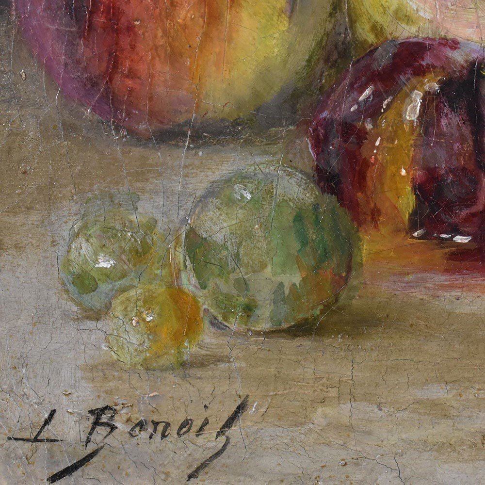 Still Life Oil Painting, Still Life With Fruit, Peaches And  White Grapes, XIX . (qnm616)-photo-5