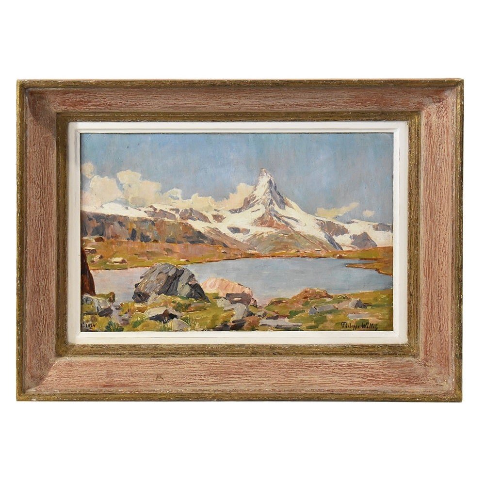 Tableau Ancien, Philippe Wallet, Paysages De Montagne Avec Neige, Mont Cervin, XX.  (QP621)