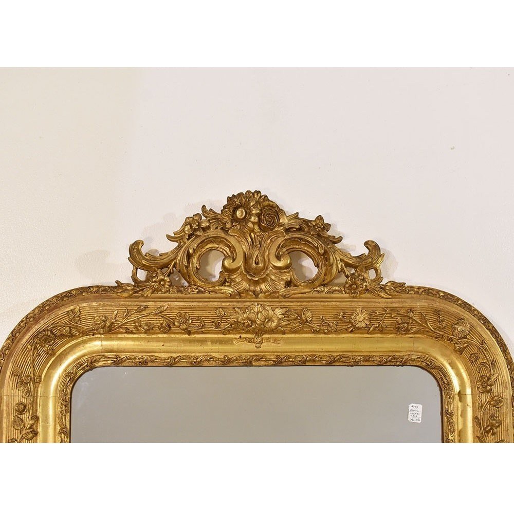 Miroir Louis Philippe, Rectangulaire, Miroirs Doré Anciens Avec Fleurs, XIXè Siècle. (SPC182)-photo-4