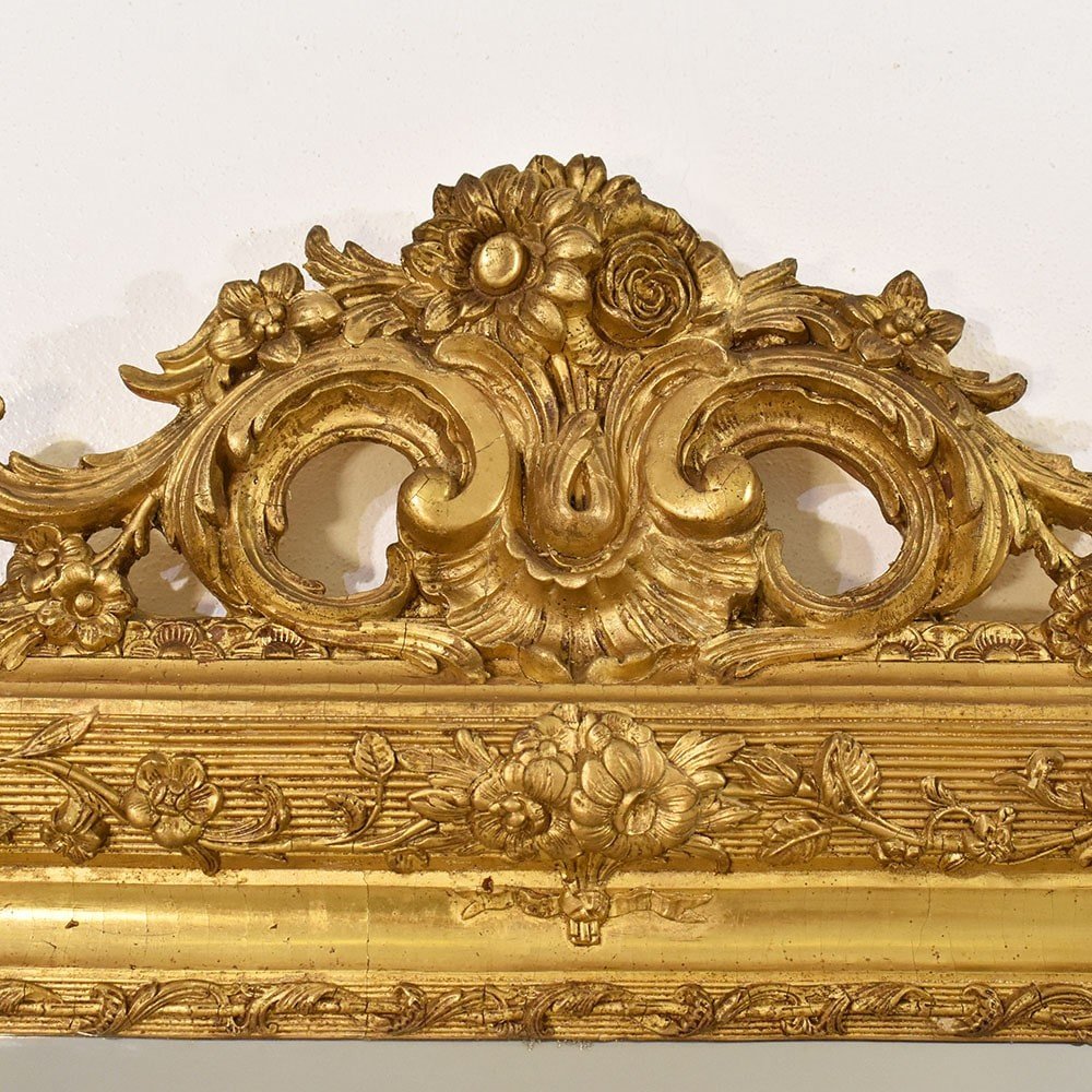 Miroir Louis Philippe, Rectangulaire, Miroirs Doré Anciens Avec Fleurs, XIXè Siècle. (SPC182)-photo-1