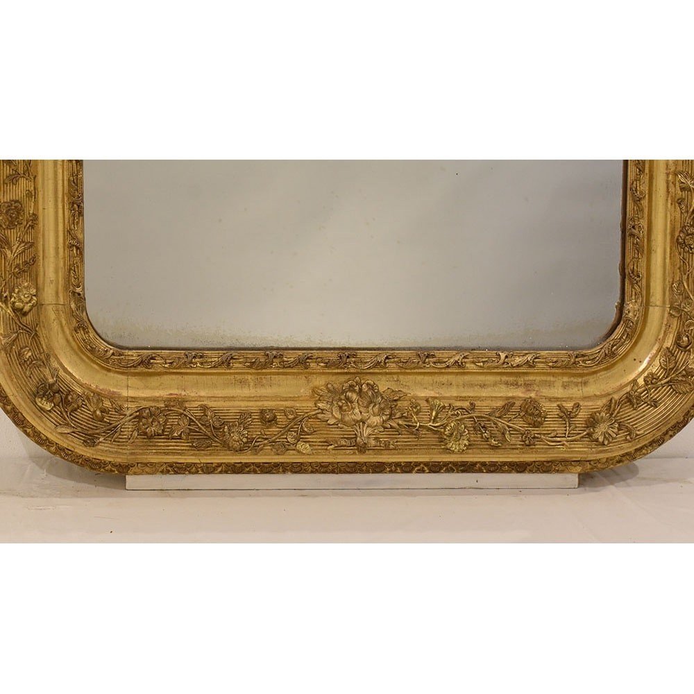 Miroir Louis Philippe, Rectangulaire, Miroirs Doré Anciens Avec Fleurs, XIXè Siècle. (SPC182)-photo-3