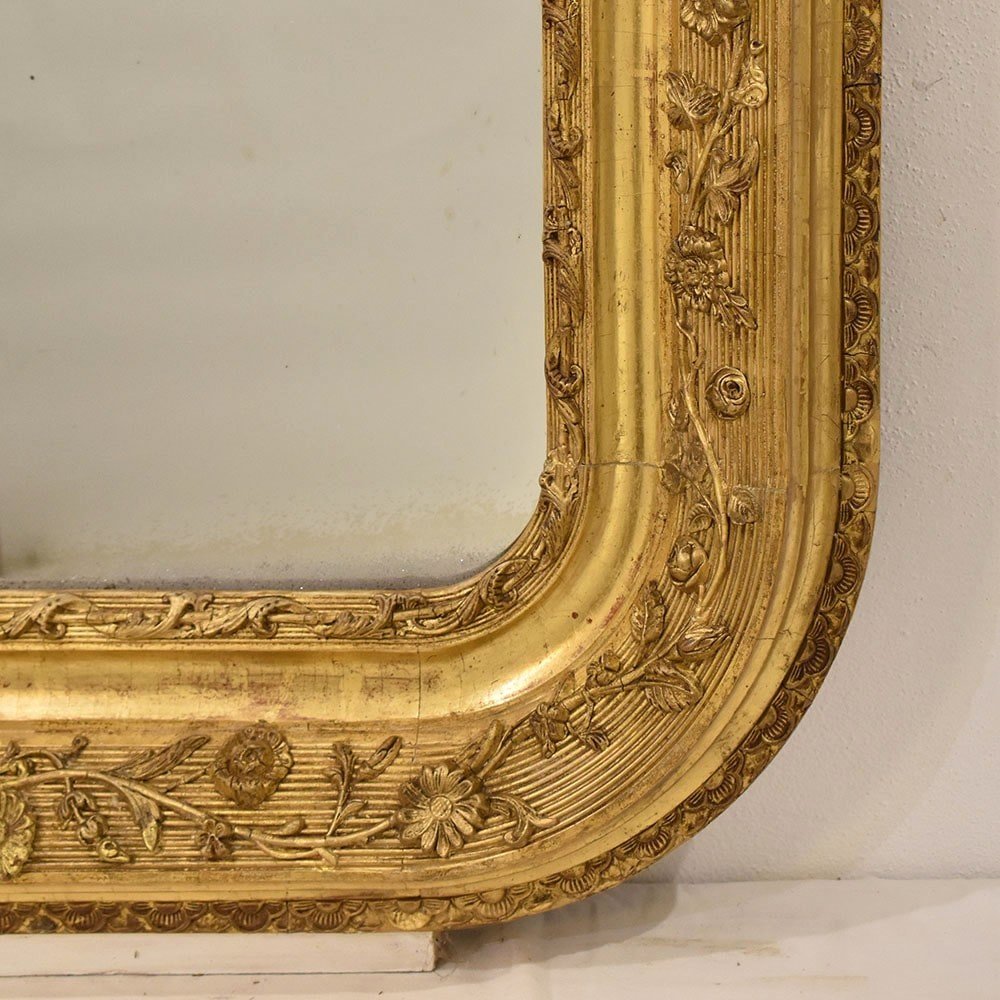 Miroir Louis Philippe, Rectangulaire, Miroirs Doré Anciens Avec Fleurs, XIXè Siècle. (SPC182)-photo-4