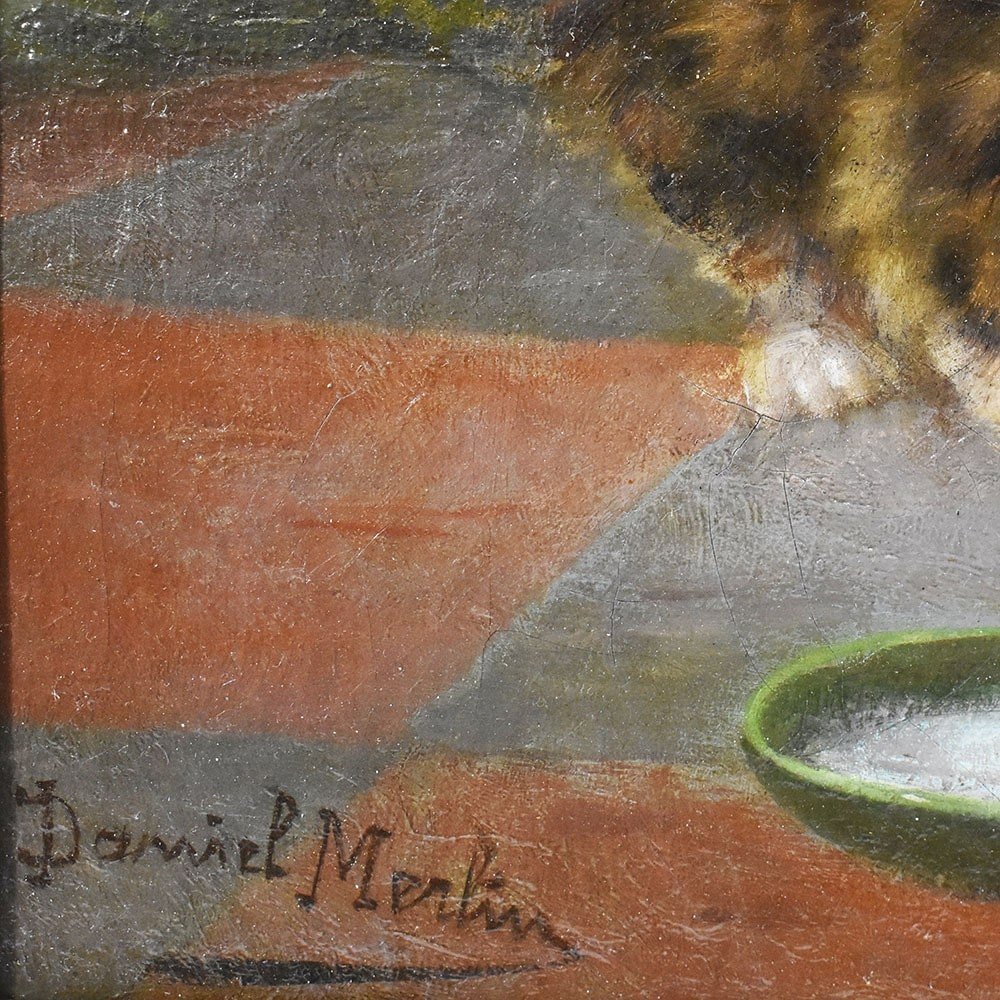 Tableau Ancien, Daniel Merlin, Portraits De Chats, Petits Chatons, XIXè Siècle. (QA624)-photo-5