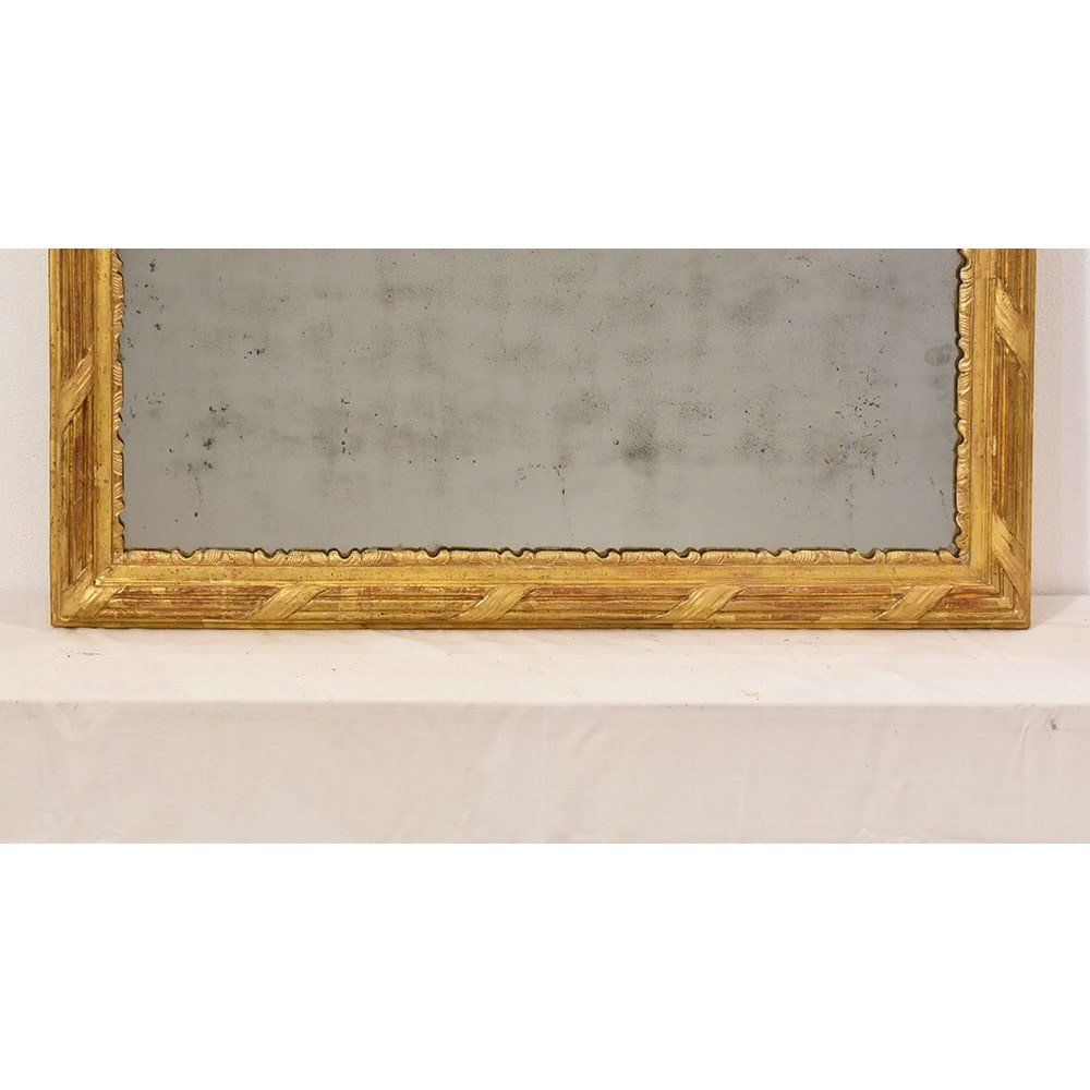  Antique Small Gold Leaf Mirror, Rectangular Wall Mirror, Carved Wooden Frame, XVIII. (spr185)-photo-4