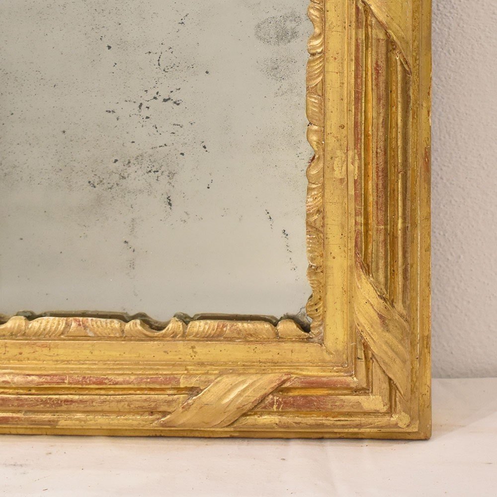  Antique Small Gold Leaf Mirror, Rectangular Wall Mirror, Carved Wooden Frame, XVIII. (spr185)-photo-3