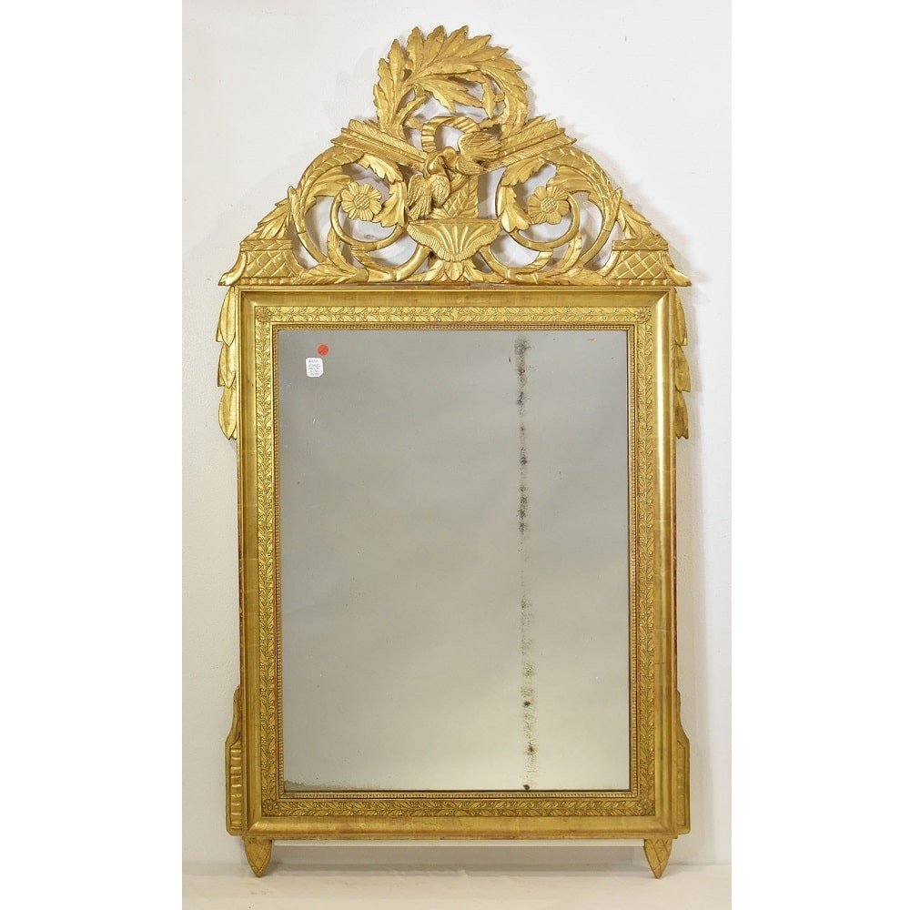 Antique Gold Leaf Mirror, Rectangular Wall Mirror Avec Birds And Flowers, XVIII . (spc186)-photo-2