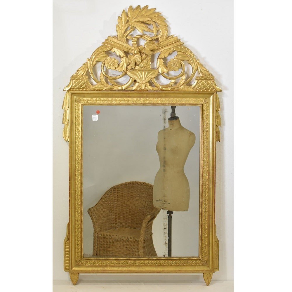 Antique Gold Leaf Mirror, Rectangular Wall Mirror Avec Birds And Flowers, XVIII . (spc186)-photo-3