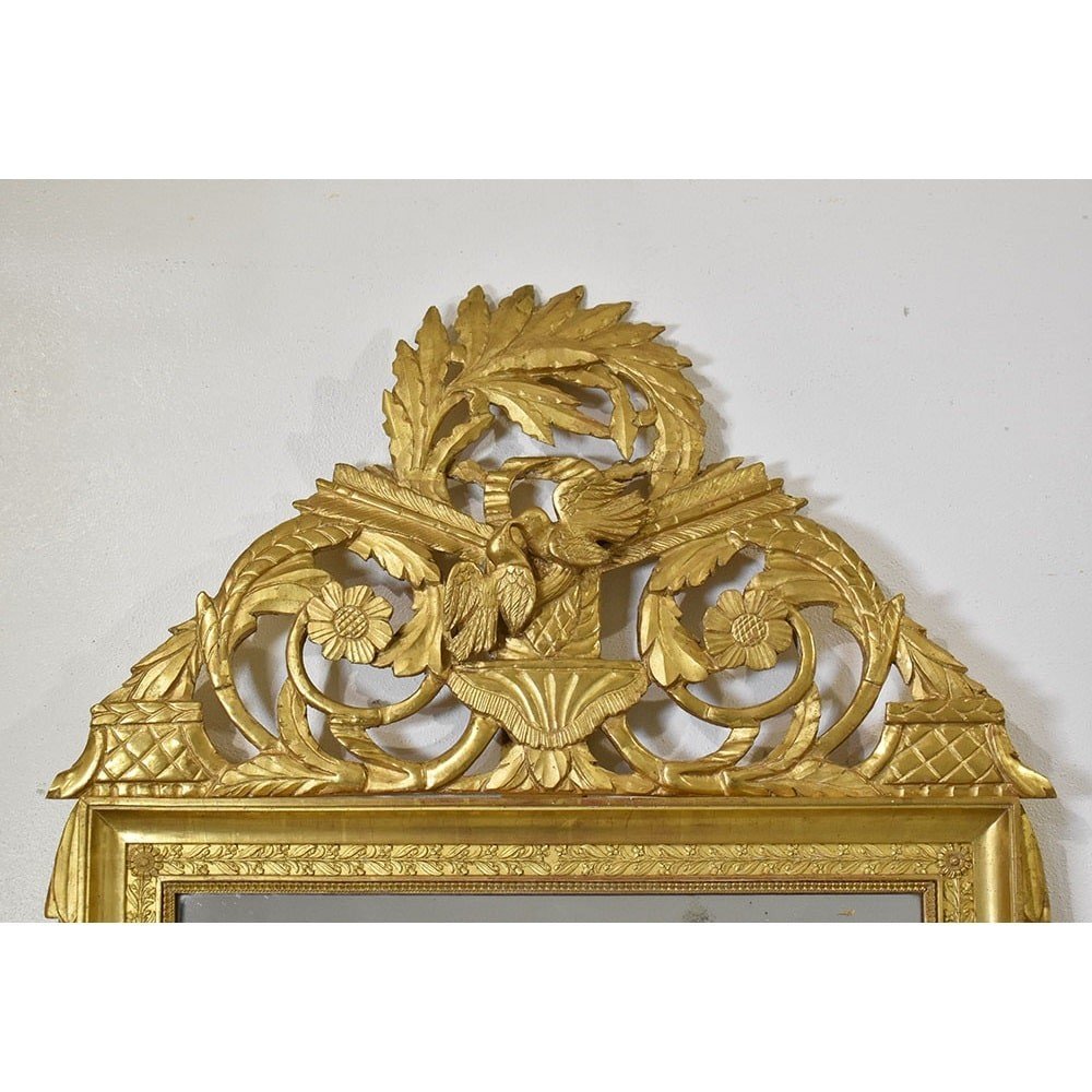 Antique Gold Leaf Mirror, Rectangular Wall Mirror Avec Birds And Flowers, XVIII . (spc186)-photo-4