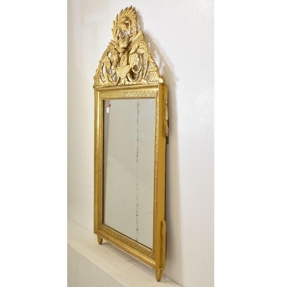 Antique Gold Leaf Mirror, Rectangular Wall Mirror Avec Birds And Flowers, XVIII . (spc186)-photo-6