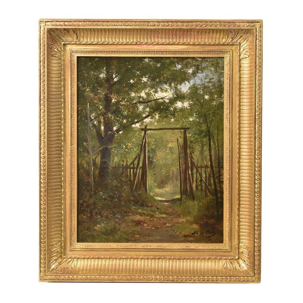 Tableau Ancien, Jean Victor Albert De Gesne, Paysage Avec Chemin, XIX. (QP628)