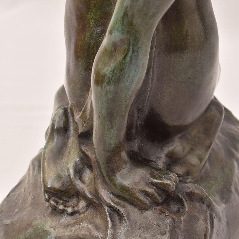 Antique Bronze Statues, Naked Woman, Amedeo Gennarelli, 20th Century, Art Deco. (stb89)-photo-3
