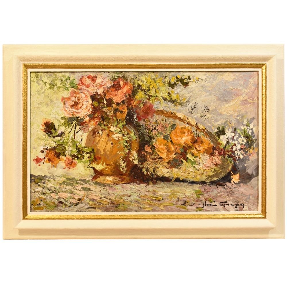 Flower Painting, Rose Painting, Still Life, Oil On Wood, Early Twentieth Century.  (qf207)