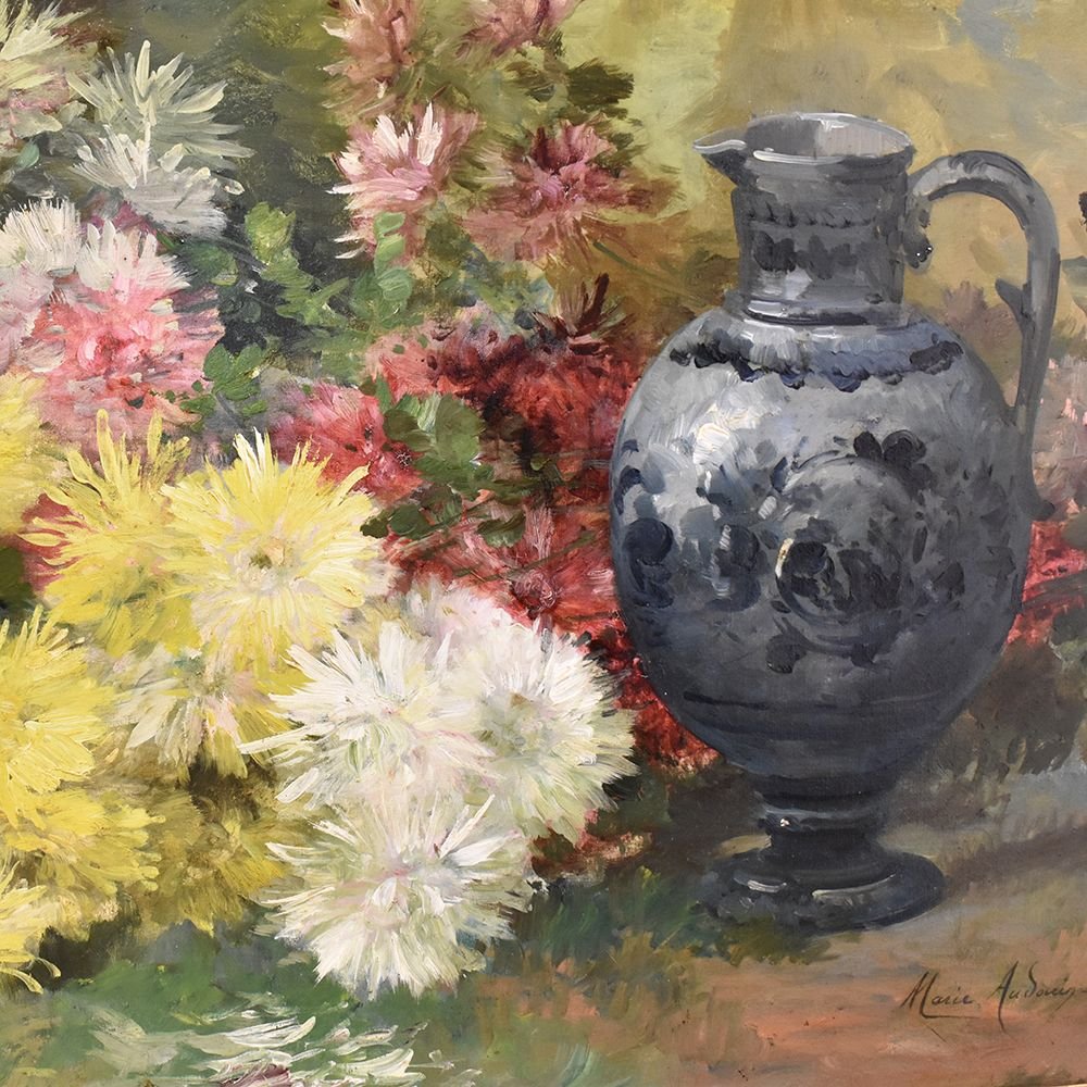 Antique Painting, Oil Painting Flowers, Vase Of Flowers Painting, XIX Century. (qf265) -photo-3