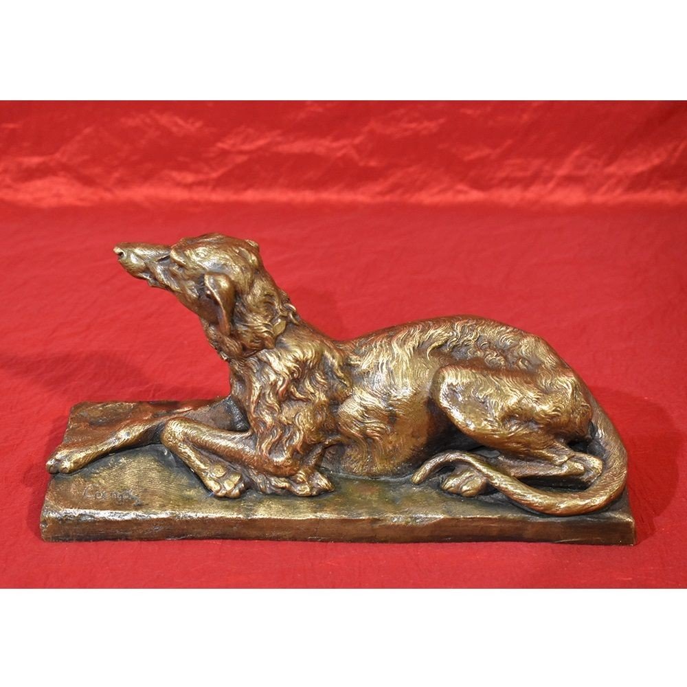 Antique Bronze Sculpture, Art Deco, Little Greyhound Dog, 20th Century. (stb49)-photo-2