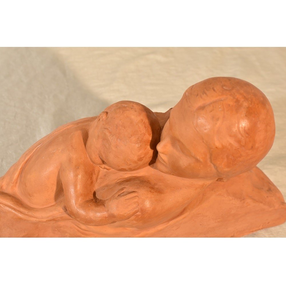 Art Deco Sculpture, Nude Woman, Terracotta, Signed Gennarelli, 20th Century. (stte60)-photo-3