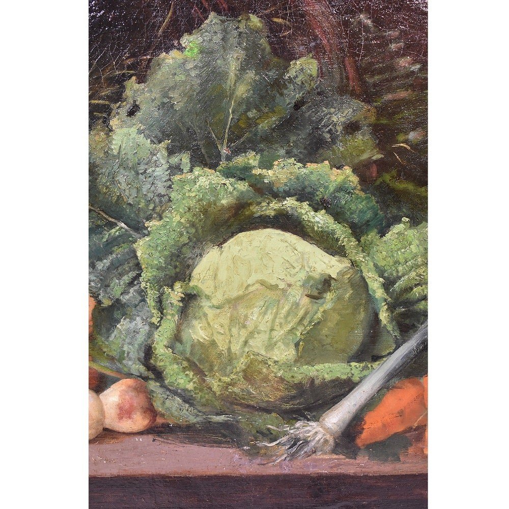 Antique painting, Still Life Painting, Basket With Vegetables,  Early 20th Century. (qnm 356)-photo-1