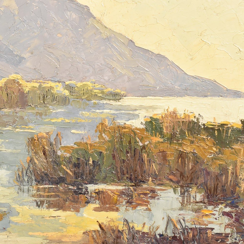 Antique painting, Landscape Oil Painting, Art Deco, Early 20th Century. (qp 383)-photo-3