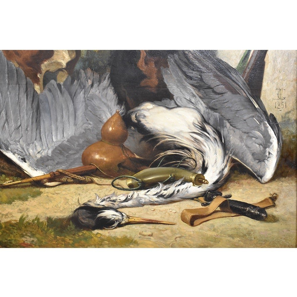 Tableau Ancien, Chiens De Chasse, Nature Morte Au Chien, XIXè Siècle.  (QA413)-photo-2