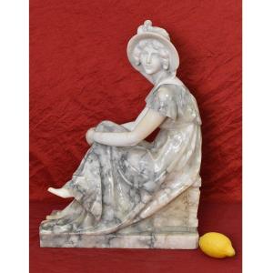 Antique Statues, Alabaster And Marble, Woman Sculpture, Signed Pugi, XIX Century. (stal75)