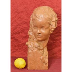 Sculptures En Terre Cuite, Buste de Jeune Femme, Art Déco, Signè Amedeo Gennarelli. (STTE81)