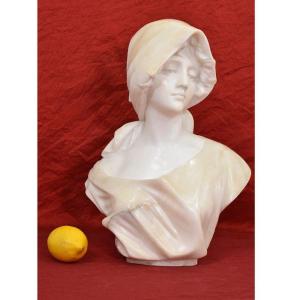 Sculpture Antique En Albâtre, Femme Sculpture, Chotard, Fin Du XIX Siècle. (STAL84)