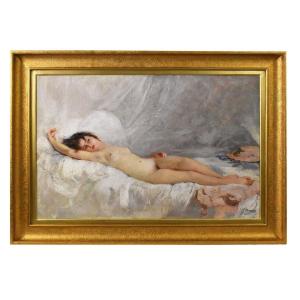 Nude Woman Painting, Cesare Bacchi, Italian Painter, Naked Woman, XX Century. (qn584)