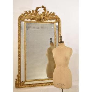 Beautiful Antique Gold Mirror, Wall Mirror With Birds, Gold Leaf Frame, XIX Century. (spcp181)