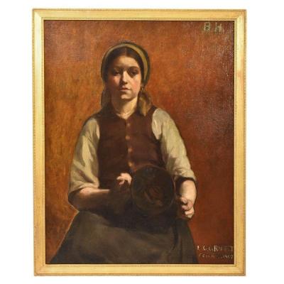  Young Woman Portrait Painting, French Oil Painting On Canvas, 20th Century. (qr 318)