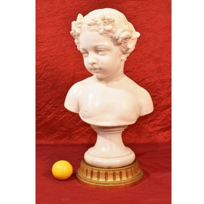 Antique Marble Sculpture, Bust Of Young Girl Sculpture, 19th Century. (stma63)