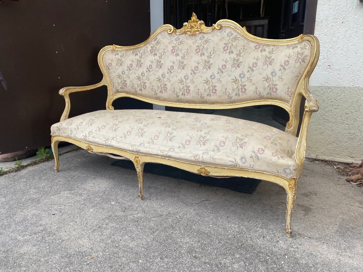 Lombard Golden Lacquered Sofa. 19th Century Milan-photo-2