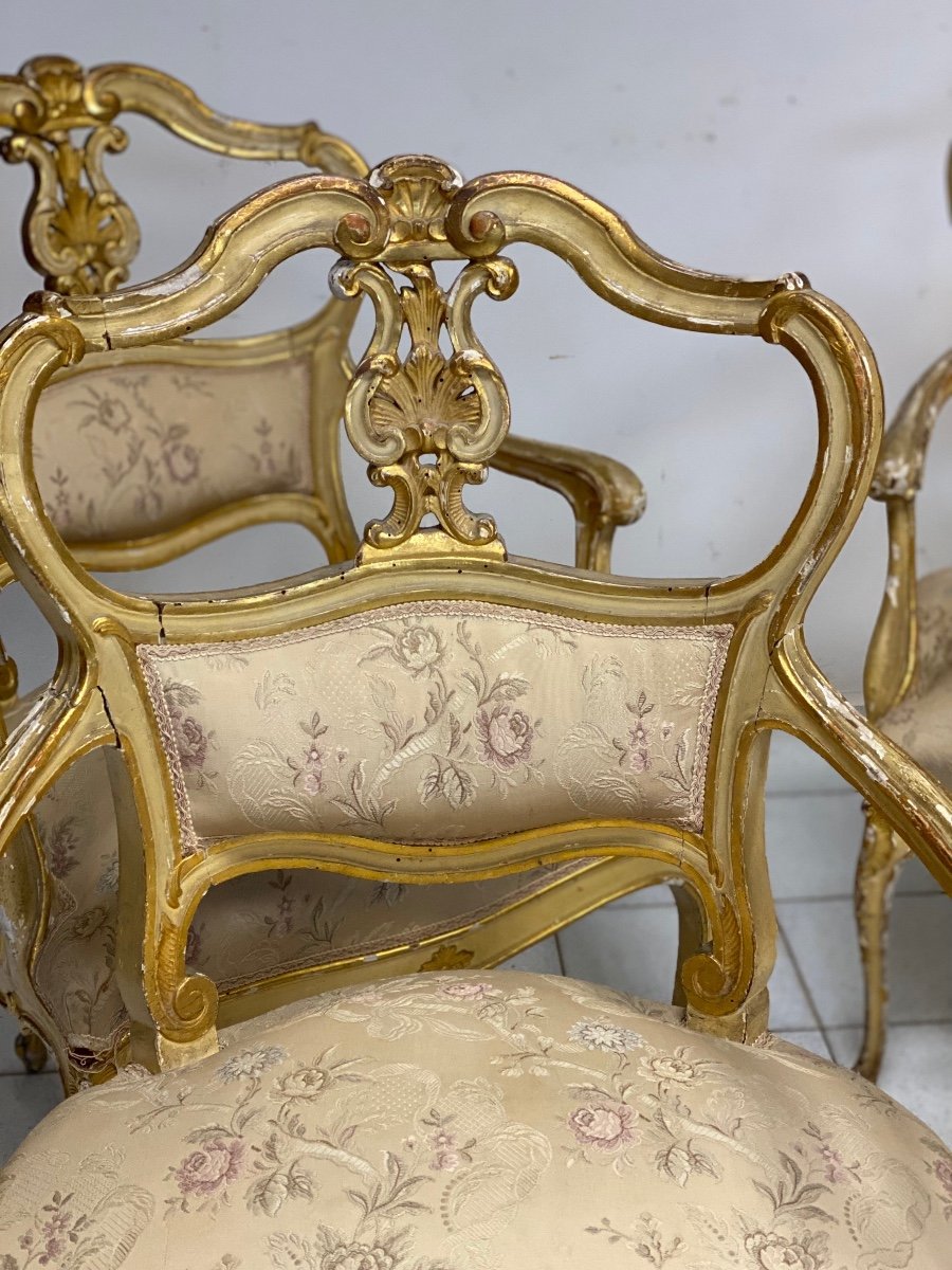 Group Of Four Lacquered And Gilded Lombard Armchairs. Nineteenth Century-photo-1