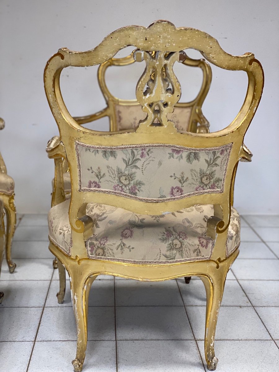 Group Of Four Lacquered And Gilded Lombard Armchairs. Nineteenth Century-photo-4