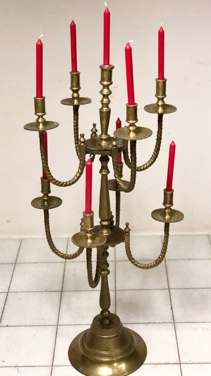 Nine-flame Gilded Bronze Candlestick, 19th Century-photo-2