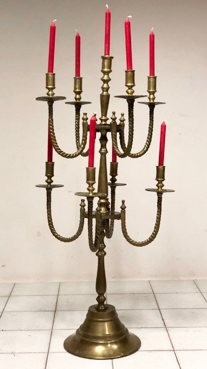 Nine-flame Gilded Bronze Candlestick, 19th Century