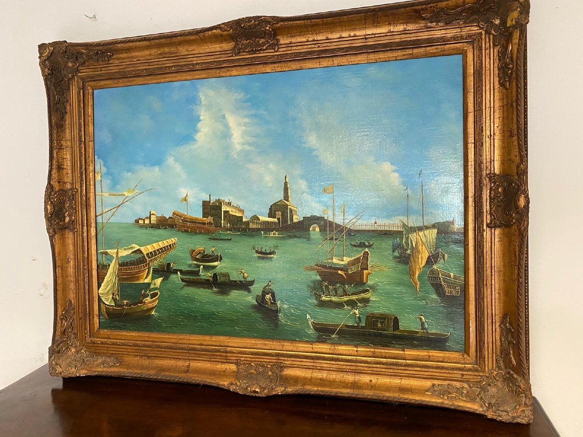 Peinture à l'Huile Sur Toile Avec Cadre. Venise 20ème Siècle-photo-2