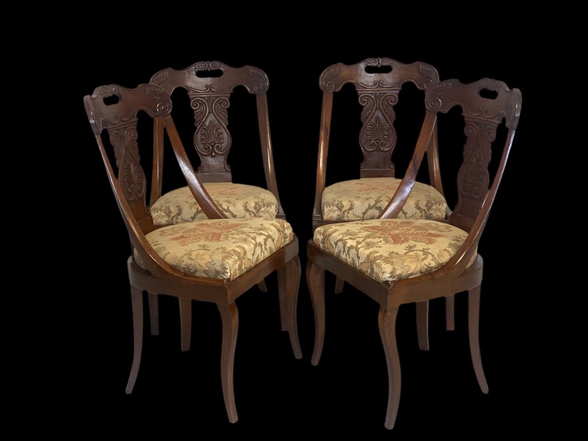 Group Of Four 19th Century Empire Gondola Chairs-photo-2