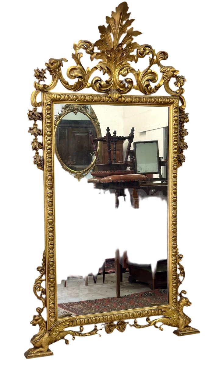 Carved Gilded Wooden Mirror. Tuscany, Early 19th Century-photo-2