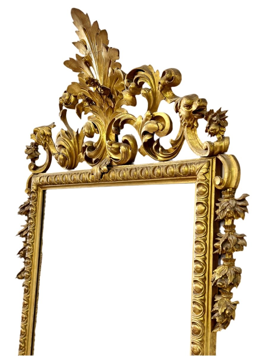 Carved Gilded Wooden Mirror. Tuscany, Early 19th Century-photo-3