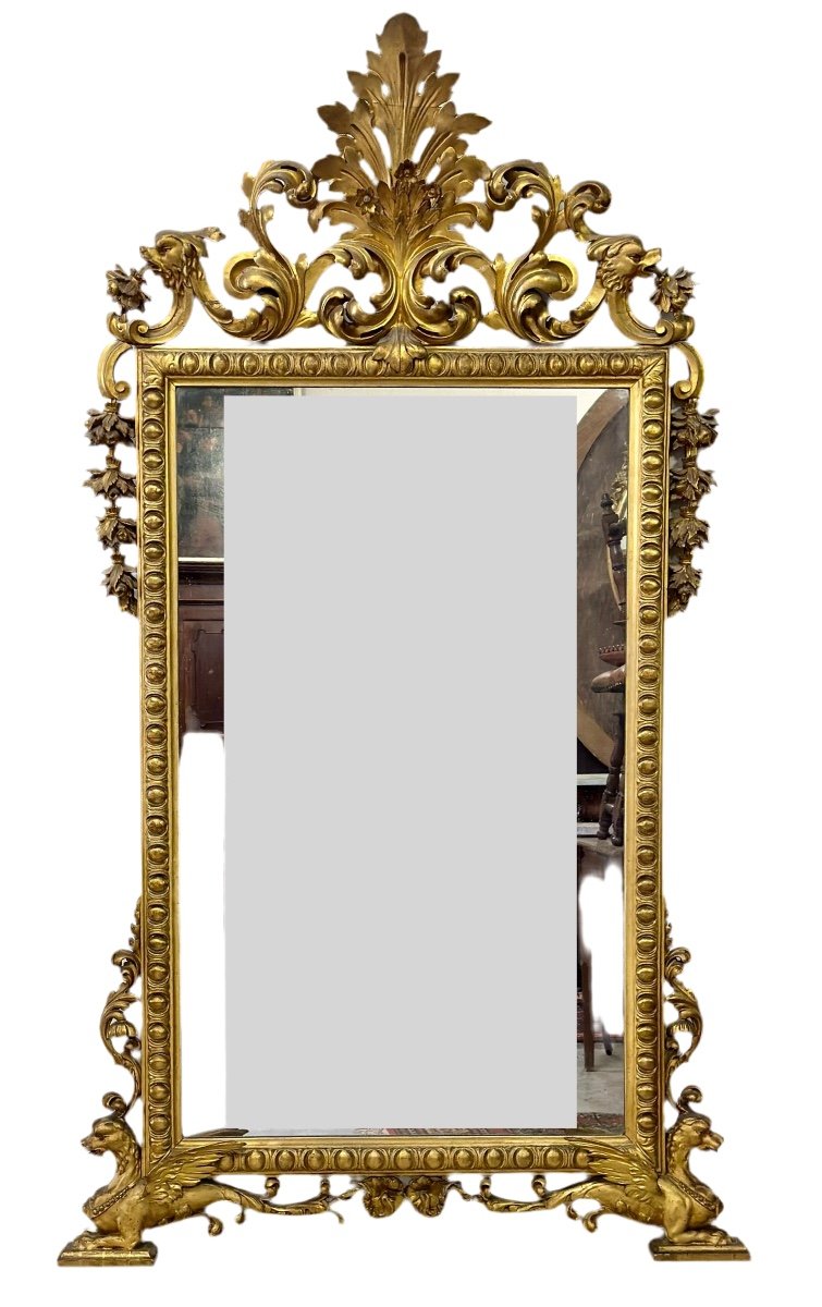 Carved Gilded Wooden Mirror. Tuscany, Early 19th Century