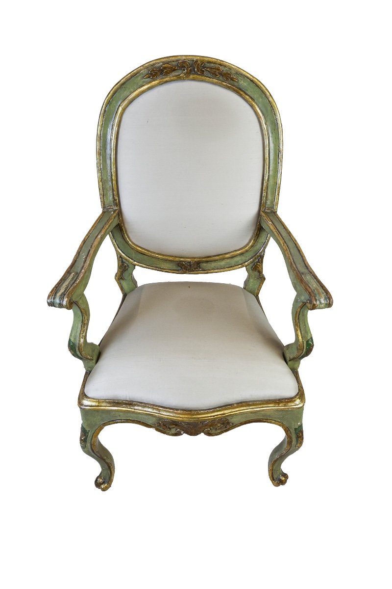 Fauteuil Louis XV En Bois Sculpté Laqué Doré. Marques Du Début Du XVIIIe Siècle-photo-2