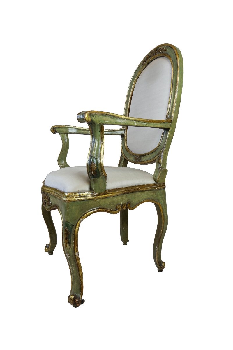 Fauteuil Louis XV En Bois Sculpté Laqué Doré. Marques Du Début Du XVIIIe Siècle-photo-3