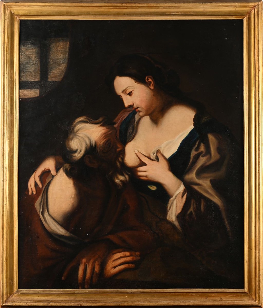 Oil On Canvas. Roman Charity, 18th Century-photo-2