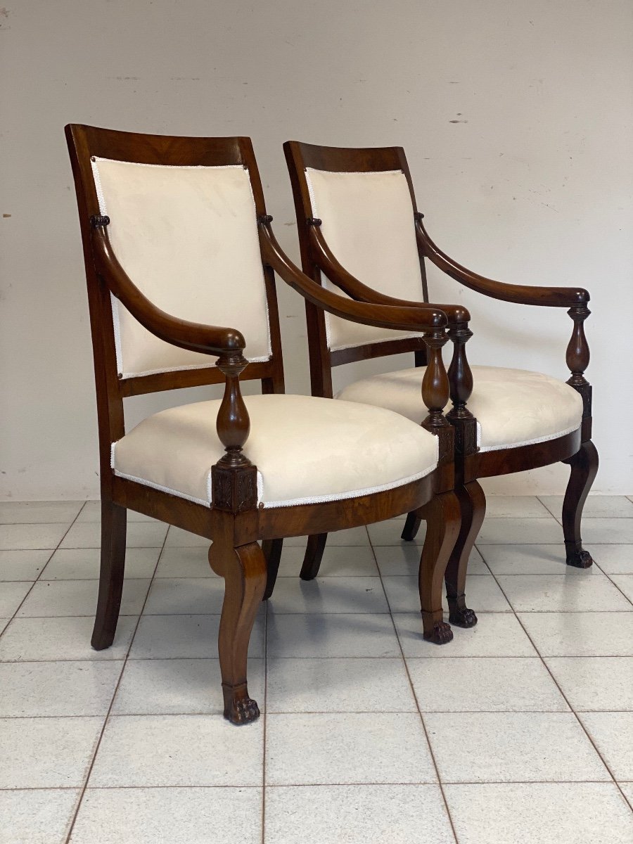 Pair Of Empire Armchairs In Rosewood. Genoa 19th Century.-photo-1