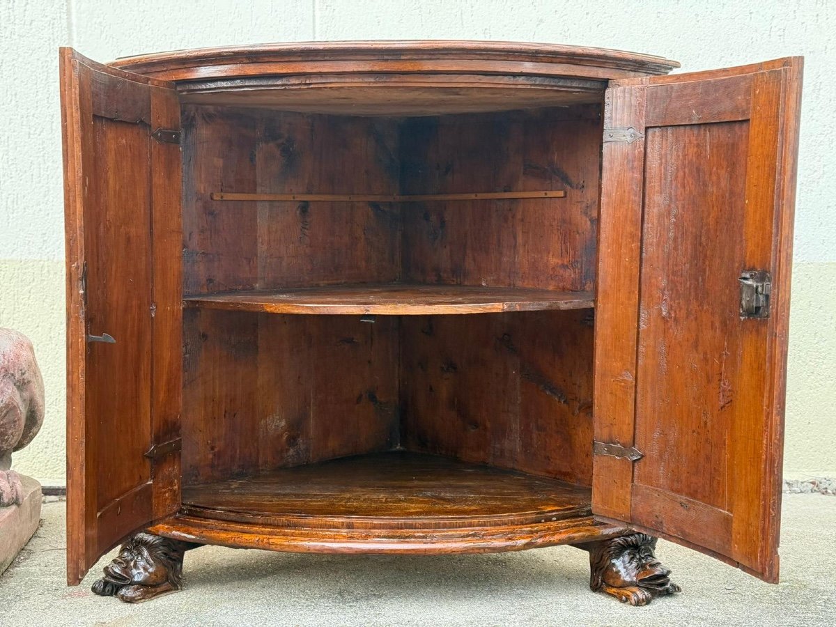 Walnut Corner Cupboard Rounded On The Front. Genoa 18th Century. Restoration Carried Out-photo-3