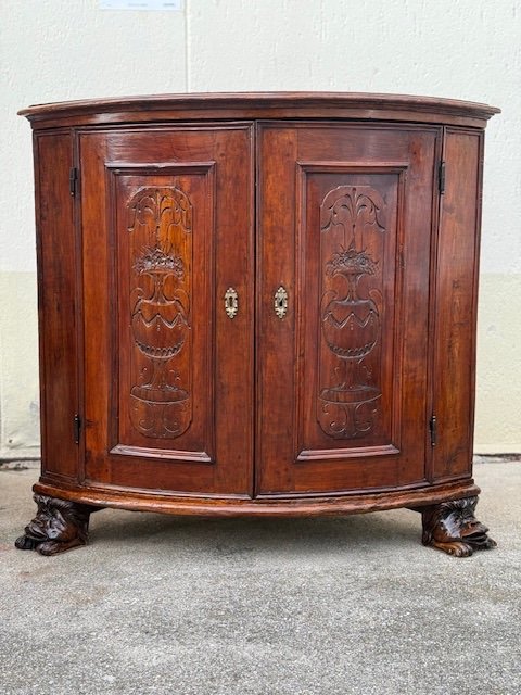 Walnut Corner Cupboard Rounded On The Front. Genoa 18th Century. Restoration Carried Out-photo-1